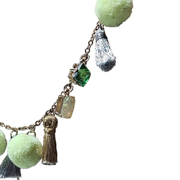 Handmade Retro Statement Pom Pom Tassels Necklace Colorful Gem Accents Jewelry - Picture 2 of 7